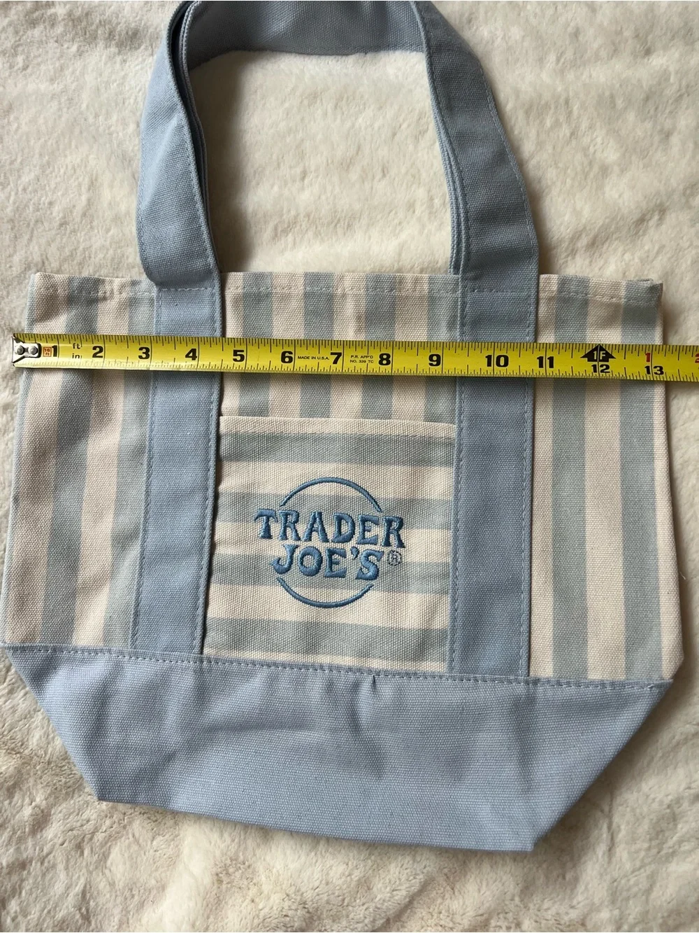 Trader Joe's Striped Canvas Tote Bag in Light Blue and Cream